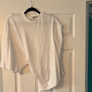 Zara White Ribbed Crewneck Tee